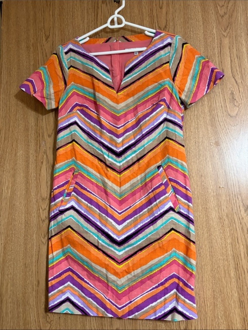 Trina Turk Chevron Shift Dress in Orange, Pink and Purple